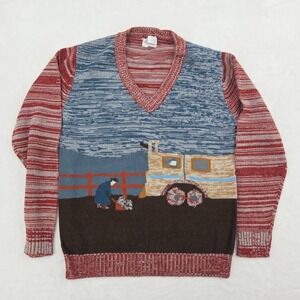 VTG 70s Alexander's 100% Acrylic Train Space Dye Knit Sweater Sz Medium